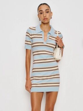 Reformation Hadley Cotton Polo Sweater Dress Blue - Size XS